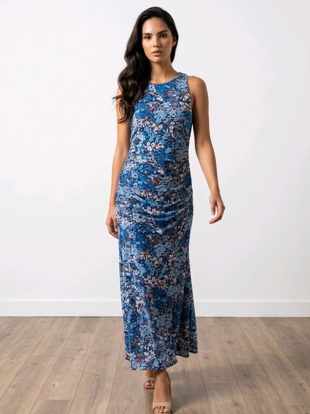 Steve Madden Blue Floral Sleeveless Maxi Dress Size L.